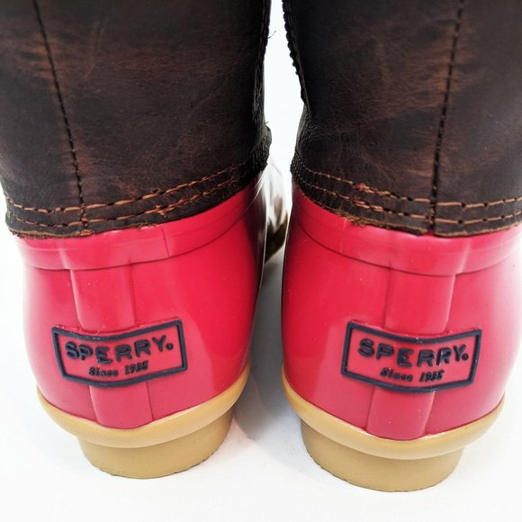 Sperry Saltwater Leather Duck Boots NEW Red Brown - Picture 5 of 12